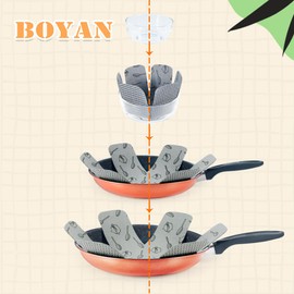 BOYAN Pot and Pan Protectors, Thicker Felt Pot Protectors for Stacking, Set of 12 & 3 Different Sizes, Cookware Accessories, Pan Separators for Stacking Skillet Ceramic Saucepan Glassware