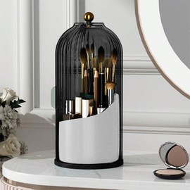 COSTYERT Makeup Brush Holder with Lid, 360°Rotatable Makeup Brush Organizer, Cosmetic Organizer for Dresser Desktop Bathroom Countertop (Black)