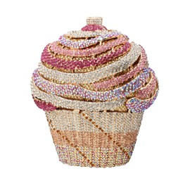 PENGZHI Women Ice Cream Crystal Evening Bag Luxury Full Rhinestone Clutch Wedding Party Purse and Handbag for Cocktail, Pink&Purple