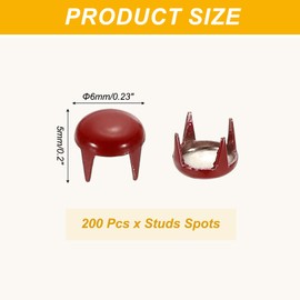 PATIKIL 6mm Metal Studs Spots 200Pcs Round Dome Claw Beads Nailhead Rivets Spike Studs for Leather Craft Clothes Belt Bag Shoes, Red