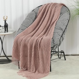 Blagic Knitted Throw Blanket for Couch, Bed and Sofa. Super Soft Blanket with Tassels, Light Pink Warm Throw Blanket, 50 x 60 Inches Lightweight & Cosy Home Decor
