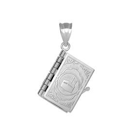 Qur'an Sterling Silver Arab Islamic Sacred 3D Book Muslim Bible Koran Pendant