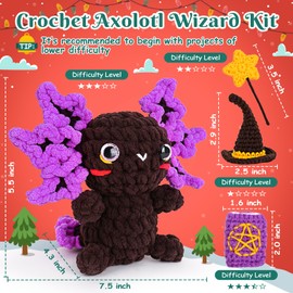 Crochetta Crochet Kit for Beginners, Crochet Starter Kit w Step-by-Step Video Tutorials, Beginner Crochet Kit for Adults Kids Women Men Complete Kit Included (Axolotl Wizard)