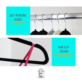 BUY IN WEB USA Black Velvet Hangers 20 Pack, Non Slip Clothes Hangers, Sturdy Space Saving Hangers for Suits, Shirts, Dresses & Jackets, Slim Velvet Hangers, Hold Up to 11lbs