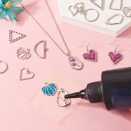 FASHEWELRY 36Pcs Alloy Open Back Bezel Charms Platinum Hollow Earring Bezels - Oval, Round, Heart Bezels Frame Charms for Resin Jewelry Making, UV Pressed Flower Jewelry