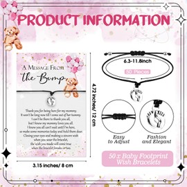 Thyle 50 Sets Baby Shower Favors for Guests 50 Adjustable Bracelets with 50 Message from the Bump Card Footprints Charm Baby Shower Bracelets for Gender Reveal Thank You Gifts (Pink Bear)