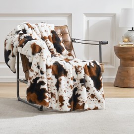 Cozy Bliss Cow Print Faux Fur Throw Blanket, Animal Printed Blankets Super Soft Warm Thick Fluffy Throws Home Decor for Couch Bed Sofa Women (Black&Brown Cow, 60x80 Inches)