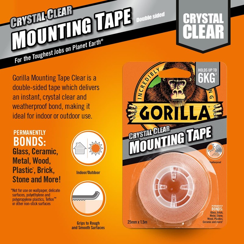 Gorilla 3044100 Double Sided Mounting Tape Clear 1.5m (6 Pack)