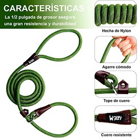 Wolfi Correa para Mascota Duradera, Correa Resistente y cómoda para Perro, Correa de Entrenamiento para Perros Grandes y Medianos, Ajustable de Nylon (Verde)