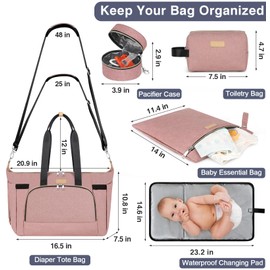 Diaper Bag Tote for Baby 7Pcs - Large Mommy Bag with Portable Changing Pad, Pacifier Case and Organizer Pouches, Multifunctional Hospital Bags for Labor and Delivery Travel Baby Bag for Boy Girl