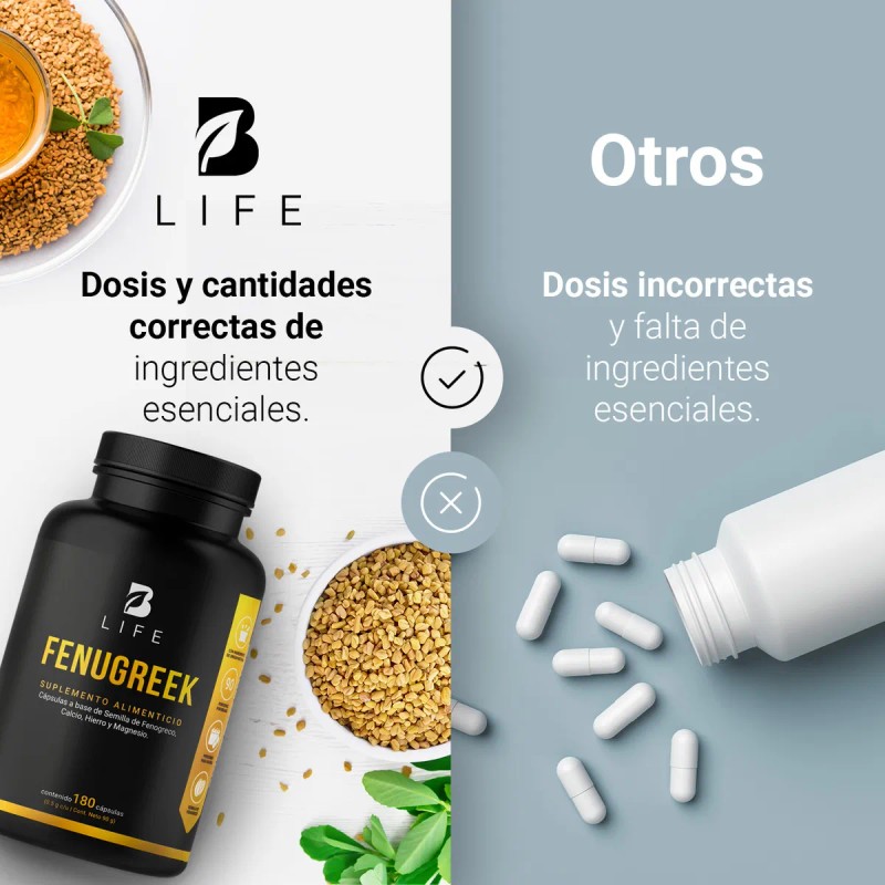 Fenogreco De 180 Cápsulas De 500mg. B Life Fenugreek