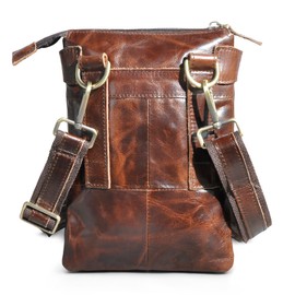 Le'aokuu Mens Genuine Leather Small Messenger Bag Fanny Waist Pack Pouch 8711 (The Coffee 1)