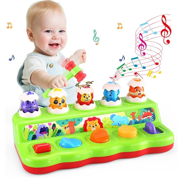 Pop Up Toys for 1 Year Old, Baby Toys 12-18 Months, Musical Light Up Early Developmental Cause and Effect Toys for Toddlers 1-3, Interactive Animal Learning Toy, Gifts for Toddlers Girl & Boy