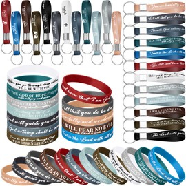 Ecation 48 Pcs Bible Verses Bracelets Bulk Scripture Silicone Religious Bracelets Motivational Quote Rubber Wristbands Inspirational Christian Keychain for Women Men Party Favors Gift