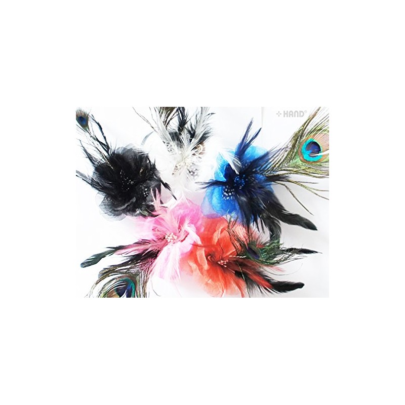 HAND No.7A Peacock Feather Flower Headdress/Jacket, Dress Pin Evenings, Assorted