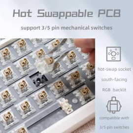 Cmokifuly GMK87 TKL Mechanical Keyboard Kit Tri-Mode for 3/5pin Switches,85 Keys+Rotary Knob+TFT-LCD Screen Hotswap PCB Gasket Mounted,VIA Programmable DIY Keyboard Kit (White)