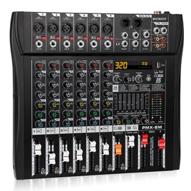 MICNAUX Audio Mixer 6 Channel Professional Mixer Console with 320 DSP Effects, 7-band EQ Sound Mixing Board Digital DJ Mixer w/USB Bluetooth MP3 for Recording, Independent 48V Power & Mute Button
