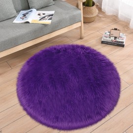 TENNOLA 3ft Small Round Purple Rug,Thick Furry Fluffy Carpet for Teen,Sheepskin Fur Shaggy Circular Rug for Indoor Bedroom Room Living Room Nursery Decor Chair