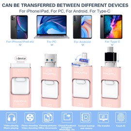 128GB USB Storage Flash Drive for Phone/pad/Android/PC/Laptop,USB Stick Picture Photo Storage External Drive,Need APP(Pink,K26)