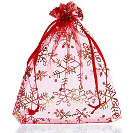 Tvoip 100Pcs Snowflake Organza Bags Party Wedding Decoration Jewelry Packaging Bags Drawstring Candy Gift Bag Pouches (3.5x4.5'' (9x12cm))