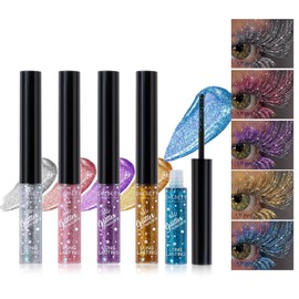 Glitter Colored Mascara, 5 Colors Diamond Effect Sparkle Mascara Set, Waterproof, Long Lasting Smudgeproof Voluminous Curling Colorful Eyelashes Party Wedding Music Festival Eyes Makeup (5)
