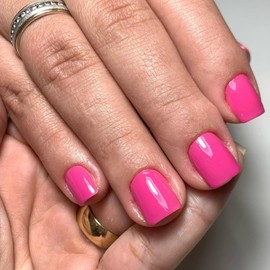 Bellelfin 120Pcs Short Press on Nails Square Round Fake Nails, Full Cover Hot Pink Nails Press ons Glossy Acrylic False Nails for Women Girls