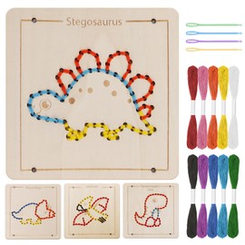 Montessori Wooden Lacing Dinosaur Toys for Toddlers and Kids Ages 2-4 5-7, Sewing Kit Fine Motor Skill Busy Board, Education Sensory Preschool Toy for 1 2 3 4 Year Olds, Birthday Gift for Boys Girls