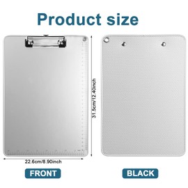 A4 Aluminium Clipboard, Metal Clipboard Folder with Clip and Measurements, Hangable Heavy Duty Clip Boards, Metallic Silver Writing Document Holder for Office School (A4)
