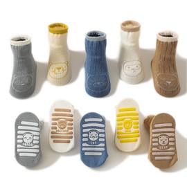 Baby Non Slip Grip Socks 5 Pairs, Ultra-Soft Cotton Toddler Crew Socks for 0-12 Months/1-3 Years Old Boys Girls Kids Children Infant Anti-Slip Crawling Socks Unisex Ankle Socks for Babies Boy Girl