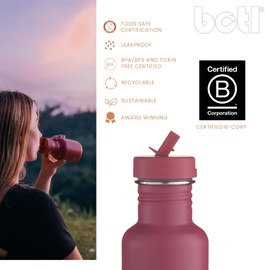 BOTL Tough Canteen Water Bottle with Matching Leak Proof Straw Lid, Stainless Steel Water Bottle, Non-Insulated, Eco Bottle, 350ml (Dark Cherry)