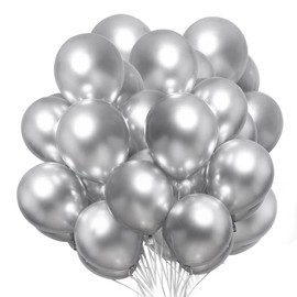 Pack of 50 Metallic Silver Balloons, Silver Balloons, 12 Inch Metallic Latex Balloons, Metallic Silver Balloons for Wedding, Birthday Decoration, Baby Party, Party Decoration