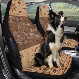 Southwestern Petroglyph Car Seat Covers for Front Seats – Universal Rustic Brown Tribal Rock Art Seat Cover Waterproof Fit for Cars SUVs
