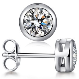 925 Sterling Silver Stud Earrings Mens Cubic Zirconia Earrings Bezel Diamond Stud Earrings Zircon Earrings Hypoallergenic and Nickel Free Stud Earrings Silver Earring Studs 8mm CZ Studs