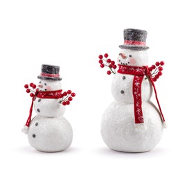 DEMDACO Holly Lodge Snowmen Berry Branch White, Black, Red Lg. 10 Inch, Sm. 7.5 Inch Paper Pulp, Acrylic Festive Holiday Décor, Christmas Decoration Figurine Set of 2