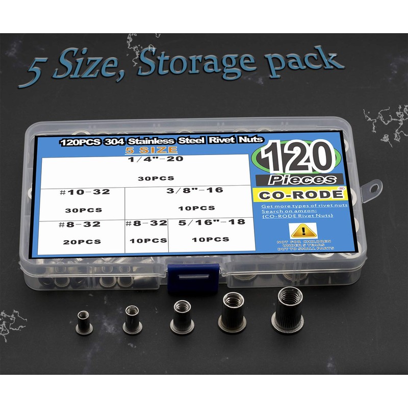 CO-RODE 120pcs 8-32 10-32 1/4"-20 5/16"-18 3/8"-16 304 Stainless Steel
