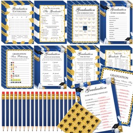 Chitidr 232 Pcs Graduation Trivia Party Games Set Include 207 Games Question Answer Paper Cards 25 Pencils for Festival Guessing Activity Party Supplies,25 Players(Graduation-2)