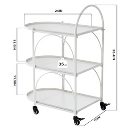 XIV Bar Cart, Metal Serving Cart for Home, Drink Cart, Rolling Beverage Cart with Lockable Wheels, Mobile Rolling Cart for Kitchen and Living Room (White)