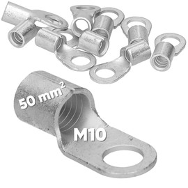 Pack of 10 Kalitec Q50-10 Crimping Cable Lug 50 mm² M10 I Uninsulated I Mandrel Pressing I For Multi-, Fine- and Fine-Strand Conductors I Cable Lug 50 mm² According to DIN 46234