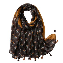 FAIRYGATE Tassel Scarf Women Scarfs for Women Lightweight Floral Print Cotton Scarves and Wraps for Holiday Shawl 84011