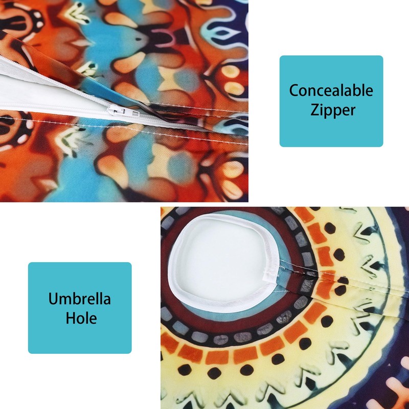 qchdln Outdoor Round Tablecloth with Umbrella Hole Water Resistant Zipper
