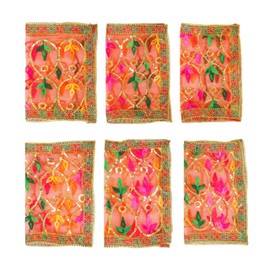 Set of 6 Chunari Chunni Chunar Artificial Netted Cloth Puja Chunni Chunar(Size:- 13" x 10") Chunari Aasan Mat Pooja Cloth for Indian Traditional Navratri Festival Statue Temple(Red with Multicolor)