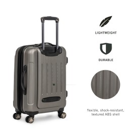 Kenneth Cole REACTION Renegade Luggage Expandable 8-Wheel Spinner Lightweight Hardside Suitcase, Silver, 28-Inch Checked