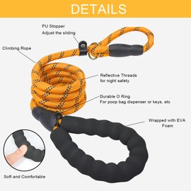 Slip Lead 6 FT for Medium and Large Dogs,Puppy Dog Training Leash Heavy Duty,No Pull Reflective Nylon Dog Leash,Rope Training Leash for Dogs That Pull,Orange