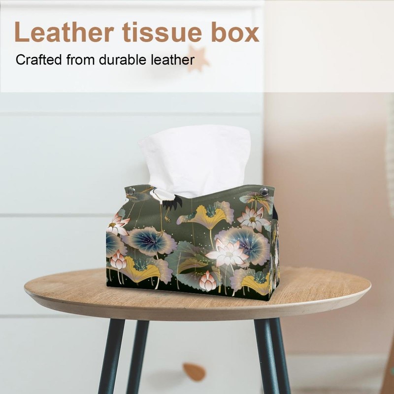 2 Pack Tissue Box Cover Holder, Reindeers Pattern Rectangle Leather
