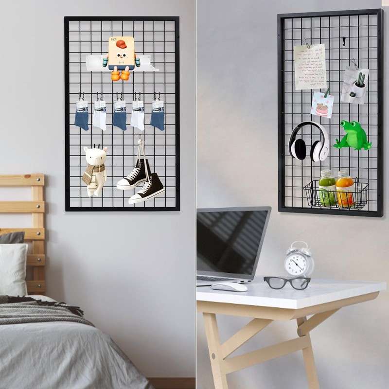 NectaCol 3 Packs Grid Wall Panels, Metal Black Wire Grid