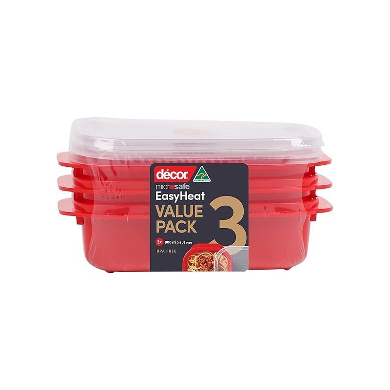 Decor Microsafe Oblong Storage Containe, Pack of 3 Pieces, 900ml