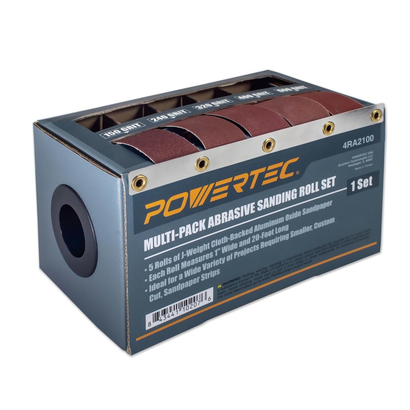 POWERTEC Emery Cloth Roll 5-Grit Assortment, 1" x 20 Ft.
