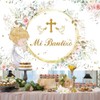 AIBIIN 7x5ft Mi Bautizo Backdrop for Girl Pink Green Baptism