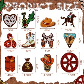 AUGSUN 36pcs Western Iron On Patches Brown Theme Iron on Patches for Boys Western DIY Sew Applique Repair Patch Cute Sew on Patches for Clothing Jacket Jeans Pants Dress Backpack Hats Decorations