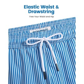 maamgic Mens Swim Trunks with Compression Liner Short Stretch Mens Bathing Suit Quick Dry Swimming Trunks Swimsuit Stripe Bluewhite Large